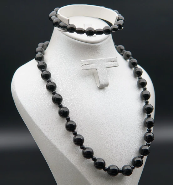 Oltu Taşı ve Akik Taşı Kadın Kolye sk000142 - Resim 2