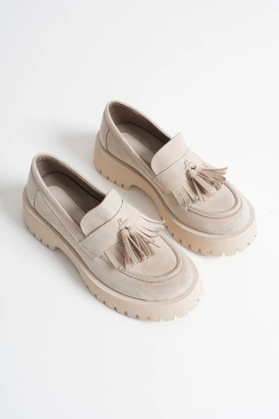 Anim Kadın Günlük Bej Süet Loafer Ayakkabı - Resim 4