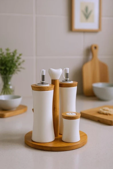 Bambum Fiago - Bambu Standlı Yağlık Sirkelik Tuzluk Ve Biberlik ürün görseli