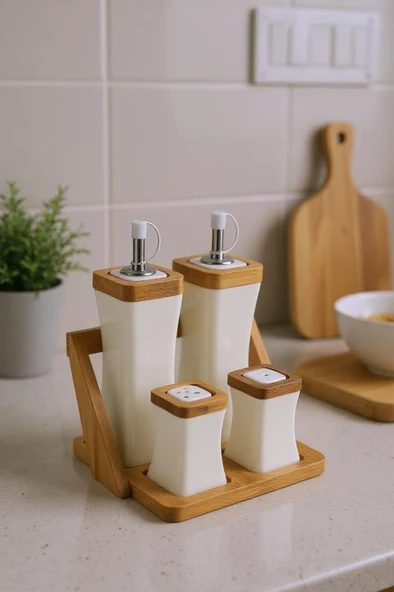 Bambum Shaggy - Bambu Standlı Yağlık Sirkelik Tuzluk Ve Biberlik ürün görseli