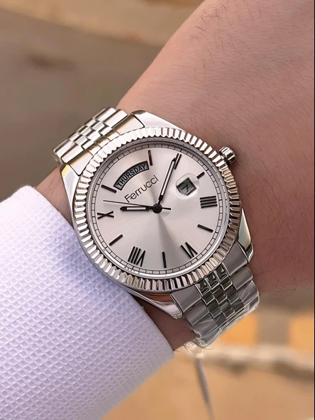 Ferrucci Nişan Ve Takım Elbiselere Özel Takvimli Kadran 2 Yıl Garantili Spor Erkek Kol Saati J3623.6 - Resim 3