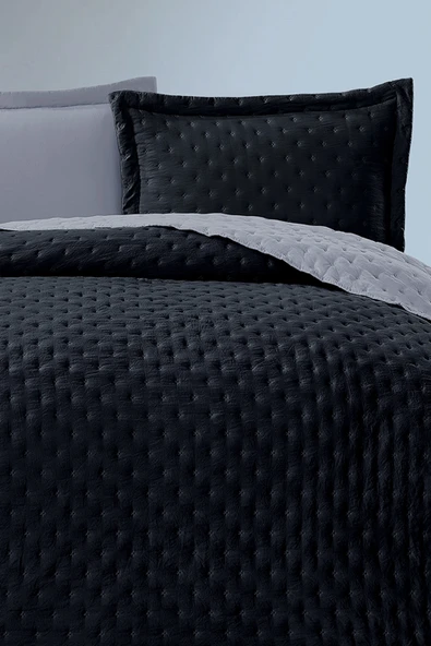 Varol Kapitoneli Çift Taraflı Yatak Örtüsü – 240x260 cm Siyah - Resim 2