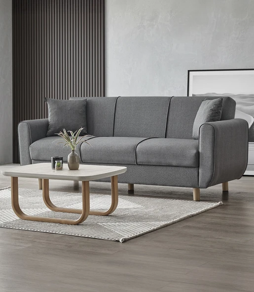 Flavia 3'lü Kanepe Salon, Oturma Odası Yataklı Bazalı Koyu Gri ürün görseli