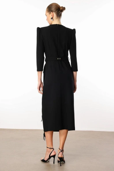 60002 MODAİLGİ SAÇAK BONCUK TAŞLU KRUVAZE ELBİSE - Resim 7