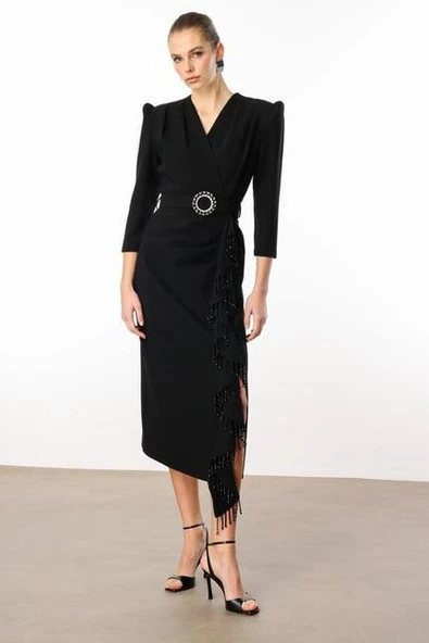 60002 MODAİLGİ SAÇAK BONCUK TAŞLU KRUVAZE ELBİSE ürün görseli