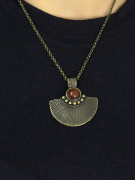 Doğal Taş Akik Doğal Taşlı Desenli Otantik Kadın Kolye 45 Cm Zincirli euk26a - Resim 3