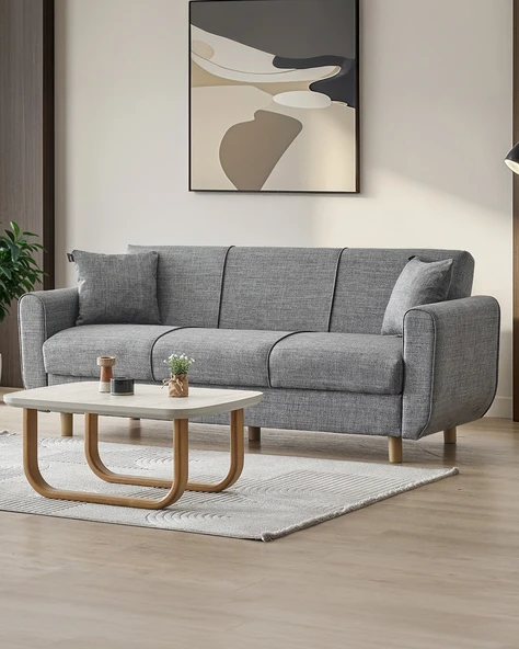 Flavia 3'lü Kanepe Salon, Oturma Odası Yataklı Bazalı Gri ürün görseli