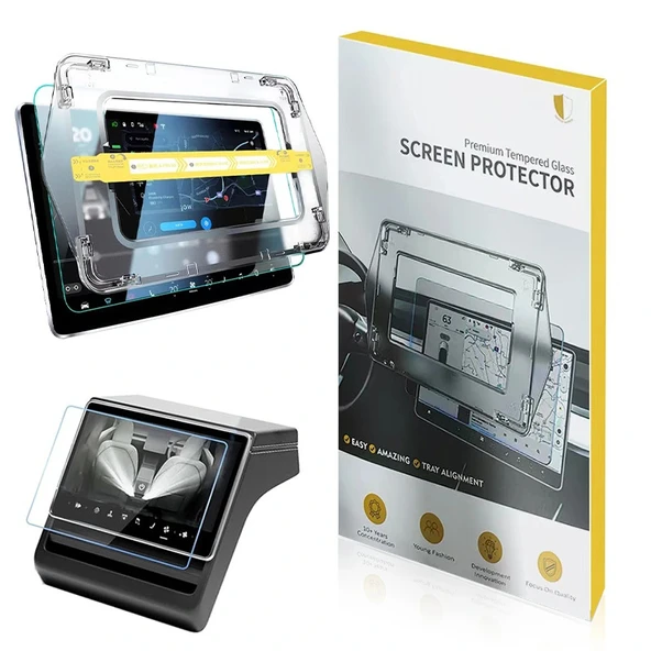 Tesla Yeni Model Y 2in1 Araç Multimedya Ekran Koruyucu Uygulama Aparatlı Premium Temperli Cam Ekran Koruyucu ürün görseli