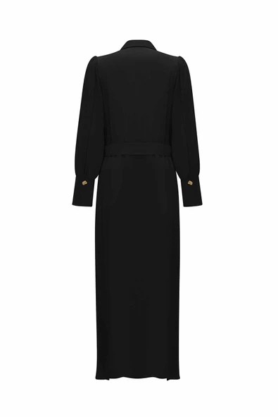 T25Y-4020 MISSDALIDA DÜĞME DTYL. KUŞAKLI GÖMLEK YAKA ELBİSE - Resim 3