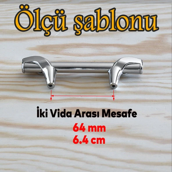 Mobilya Çekmece Mutfak Kapak Dolap Kulpları Kulbu Dolabı Kulpu 64 mm Krom Metal Kulp - Resim 2