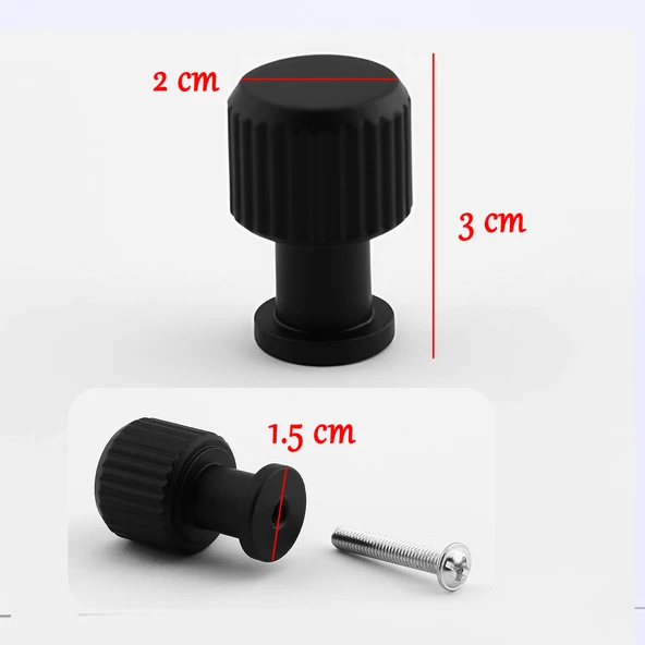 Siyah Tek Vidalı Çizgili Düğme Metal Kulp Çekmece Mobilya Mutfak Dolabı Dolap Kulbu Kulpları - Resim 3