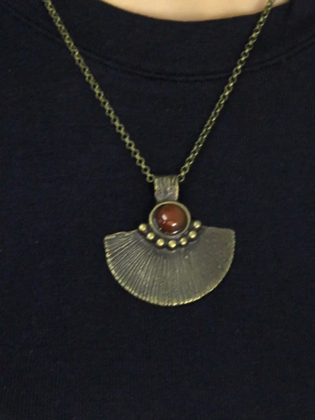 Doğal Taş Akik Doğal Taşlı Desenli Otantik Kadın Kolye 45 Cm Zincirli euk26a - Resim 2