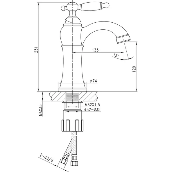 Fontana FM-1411 Krom Lavabo Bataryası - Resim 2