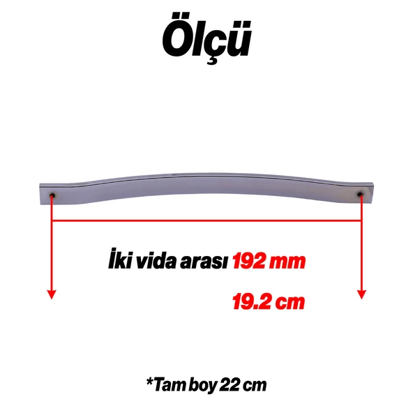 Mobilya Çekmece Dolap Kapak Kulpu Paslanmaz Kulpları Kulbu 192 mm Krom Gümüş Çizgili Metal - Resim 2