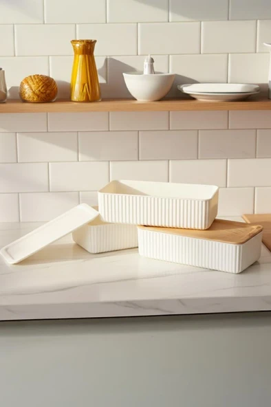 Atbyhome Valverdi - 3'lü 7 Parça Beslenme Kabı Saklama Kabı Bambu Görünüm - Resim 4