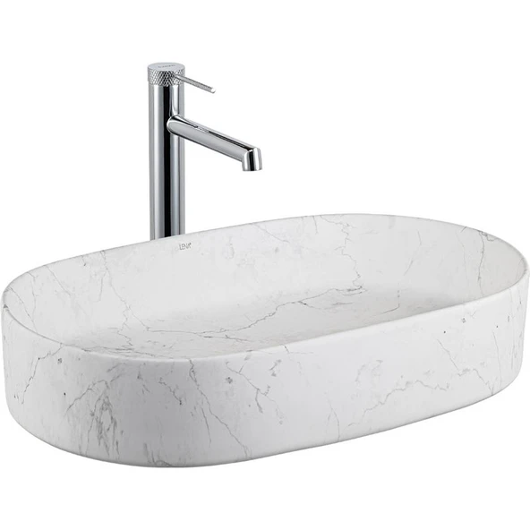 Lena E-W1202M8 Tezgah Üstü Lavabo Mat Beyaz Mermer Desenli ürün görseli