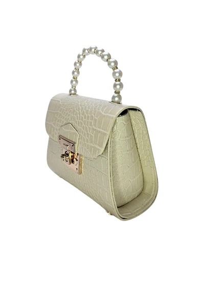 Vos Versa Kadın Gold Zincir Askılı El ve Omuz Çanta Krokodil Desenli - Resim 7