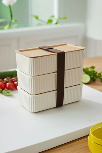 Atbyhome Valverdi - 3'lü 7 Parça Beslenme Kabı Saklama Kabı Bambu Görünüm ürün görseli