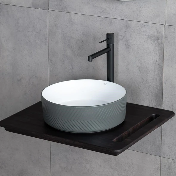 Lena Tezgah Üstü Lavabo (Mat Gri-Beyaz) E-W5002GB - Resim 2