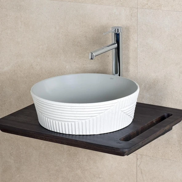 Lena E-W1502MAG Tezgah Üstü Lavabo Mat Gri & Beyaz - Resim 2