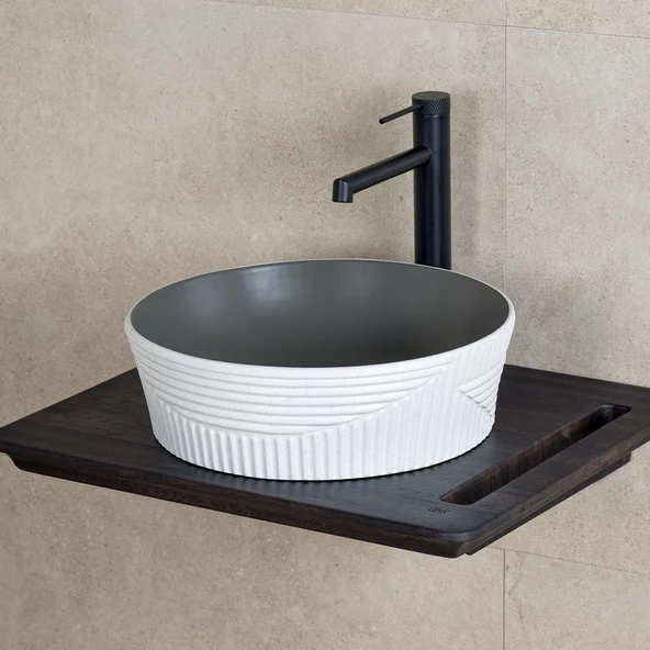 Lena Tezgah Üstü Lavabo (Mat Gri-Beyaz) E-W1502MKG ürün görseli