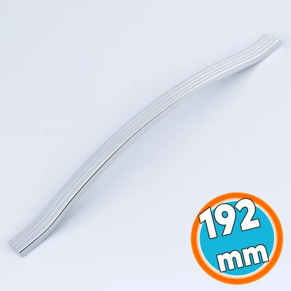 Mobilya Çekmece Dolap Kapak Kulpu Paslanmaz Kulpları Kulbu 192 mm Krom Gümüş Çizgili Metal ürün görseli