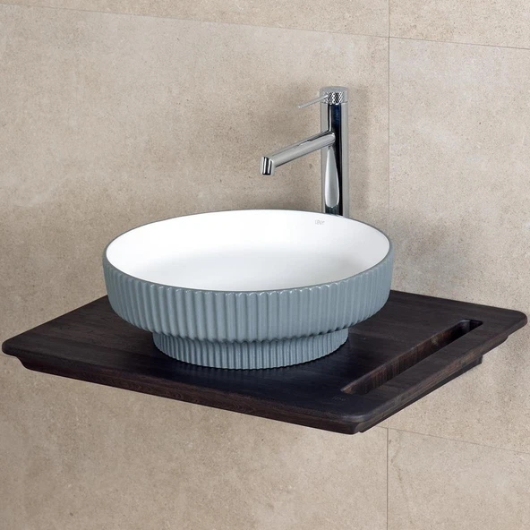 Lena E-W1501MGB Tezgah Üstü Lavabo Mat Gri & Beyaz - Resim 2