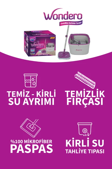 Parex Wondero Otomatik Temizlik Seti - 3 Adet Yedek Mop - Resim 5