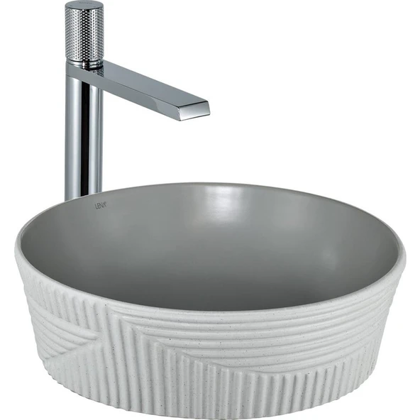 Lena E-W1502MAG Tezgah Üstü Lavabo Mat Gri & Beyaz ürün görseli