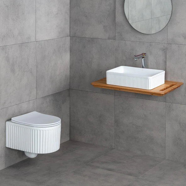 Lena E-W1004MB Tezgah Üstü Lavabo Mat Beyaz - Resim 3