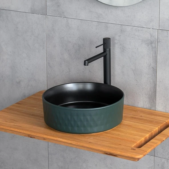 Lena Tezgah Üstü Lavabo (Mat Yeşil-Siyah) E-W5001YS - Resim 2