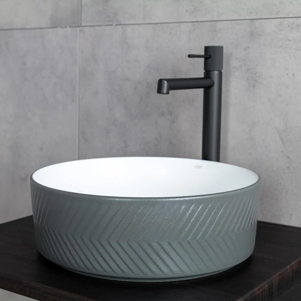 Lena Tezgah Üstü Lavabo (Mat Gri-Beyaz) E-W5002GB - Resim 3