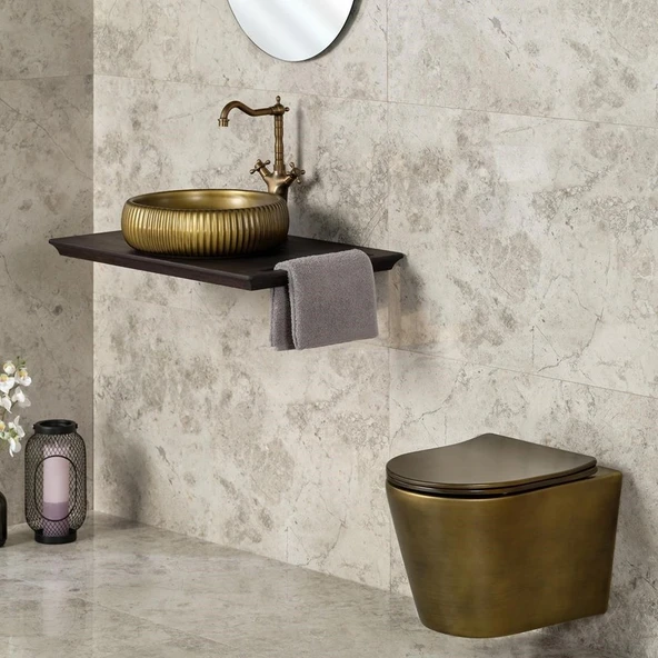 Lena Asma Klozet Kapak Dahil (Mat Bronz) ET-H201BR - Resim 3