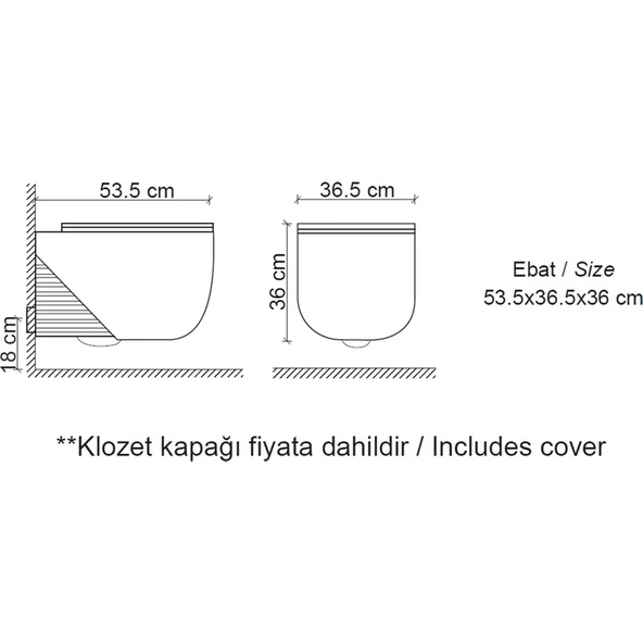 Lena Asma Klozet Kapak Dahil ET-H5110MS Mat Siyah - Resim 2