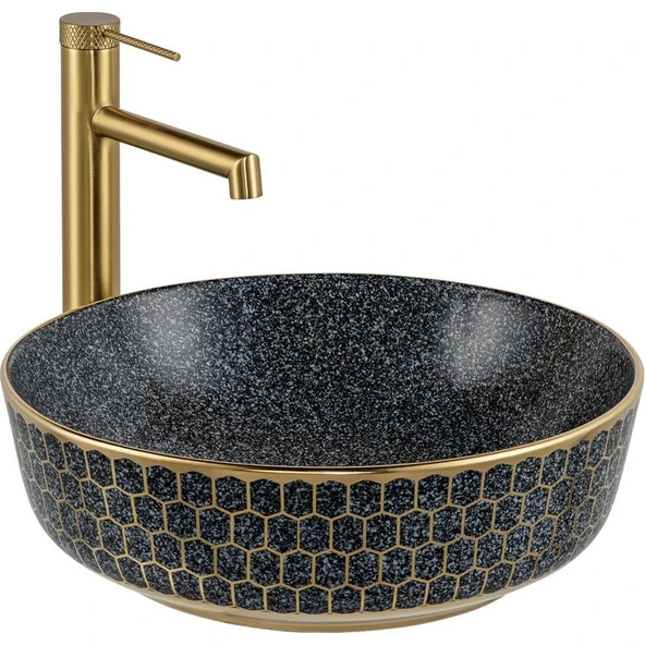 Lena E-W8145 Tezgah Üstü Lavabo Mat Gri & Altın ürün görseli