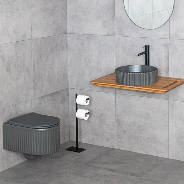 Lena Tezgahüstü Lavabo Mat Füme E-W1001MF - Resim 2