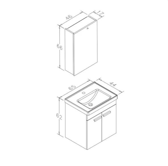 Orka Enez 65 cm İrony Banyo Dolabı Alt Modül ve Lavabo - Resim 3