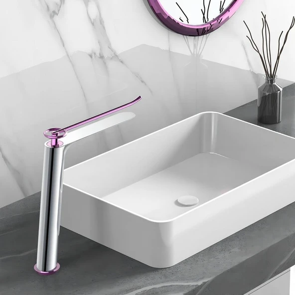 Fontana FA-5021P Krom & Mor Yüksek Lavabo Bataryası - Resim 2