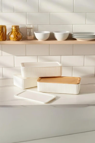 Atbyhome Valverdi - 3'lü 7 Parça Beslenme Kabı Saklama Kabı Bambu Görünüm - Resim 6