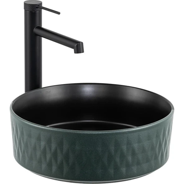 Lena Tezgah Üstü Lavabo (Mat Yeşil-Siyah) E-W5001YS ürün görseli