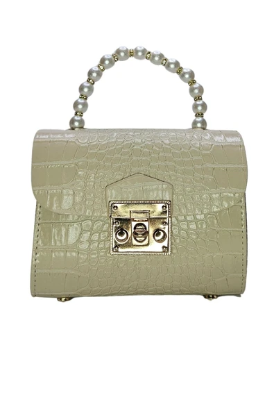Vos Versa Kadın Gold Zincir Askılı El ve Omuz Çanta Krokodil Desenli - Resim 6