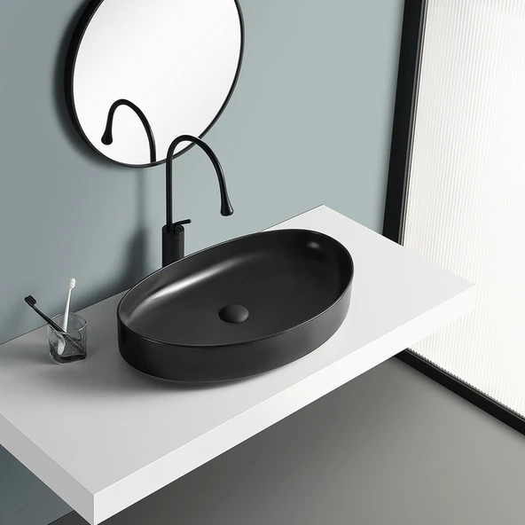 Lena EY-4714MS Tezgah Üstü Lavabo Mat Siyah - Resim 3