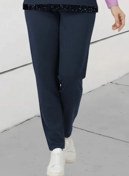 MDB Kadın Uzun Kollu Bisiklet Yaka çizgili Desen Iki Iplik Bluz Ve Pantolon Ikili Takım - Resim 3