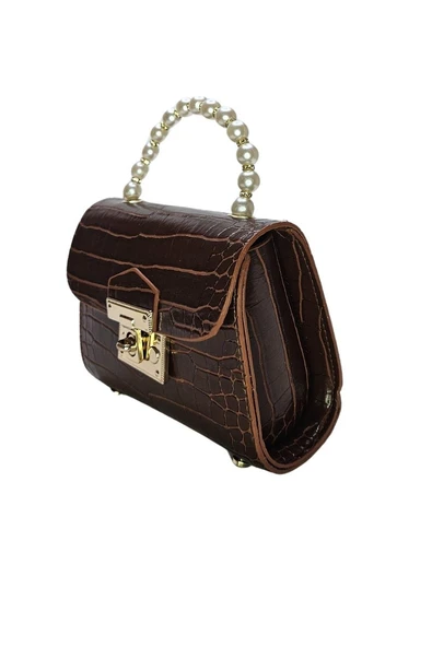 Vos Versa Kadın Gold Zincir Askılı El ve Omuz Çanta Krokodil Desenli - Resim 2