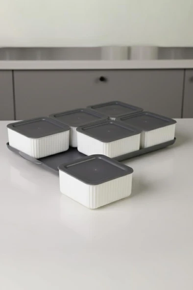 Atbyhome Valverdi - 6'lı 13 Parça Plastik Kahvaltılık Kahvaltı Seti Sunum Seti Gri Tepsili - Resim 2