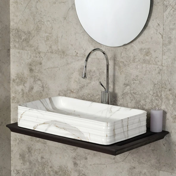 Lena E-2106M1 Tezgah Üstü Porselen Lavabo - Resim 2