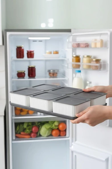 Atbyhome Valverdi - 6'lı 13 Parça Plastik Kahvaltılık Kahvaltı Seti Sunum Seti Gri Tepsili - Resim 4