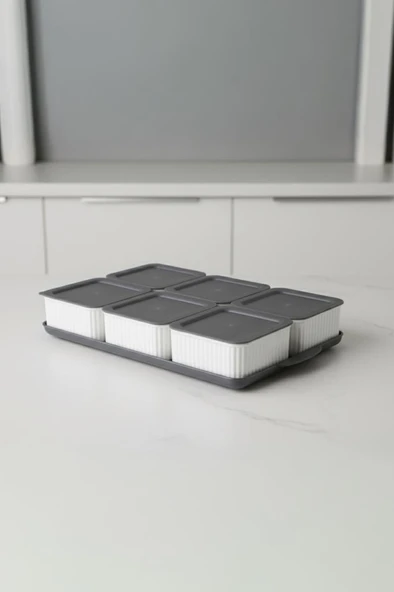 Atbyhome Valverdi - 6'lı 13 Parça Plastik Kahvaltılık Kahvaltı Seti Sunum Seti Gri Tepsili ürün görseli