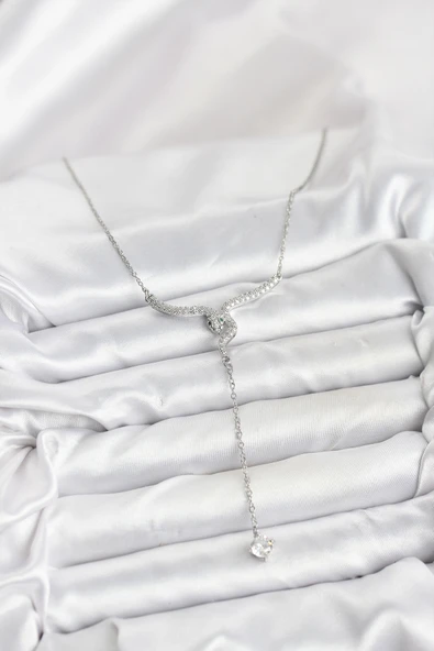 Zincir Gümüş Renk Yılan Model Y Kolye - EBJ251115W38395 - Resim 2