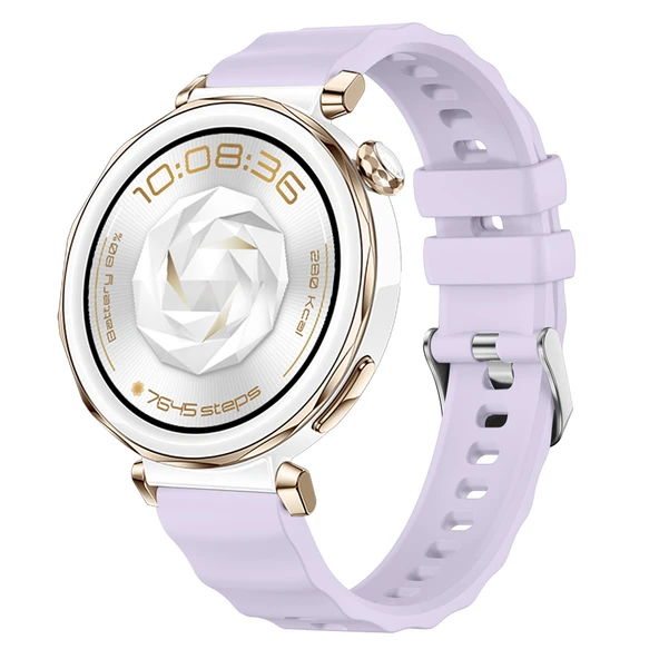 Sneezy Huawei Watch GT5 Pro 42mm İle Uyumlu SoftFlex Metal Tokalı Spor Silikon Akıllı Saat Kordonu  Lila ürün görseli